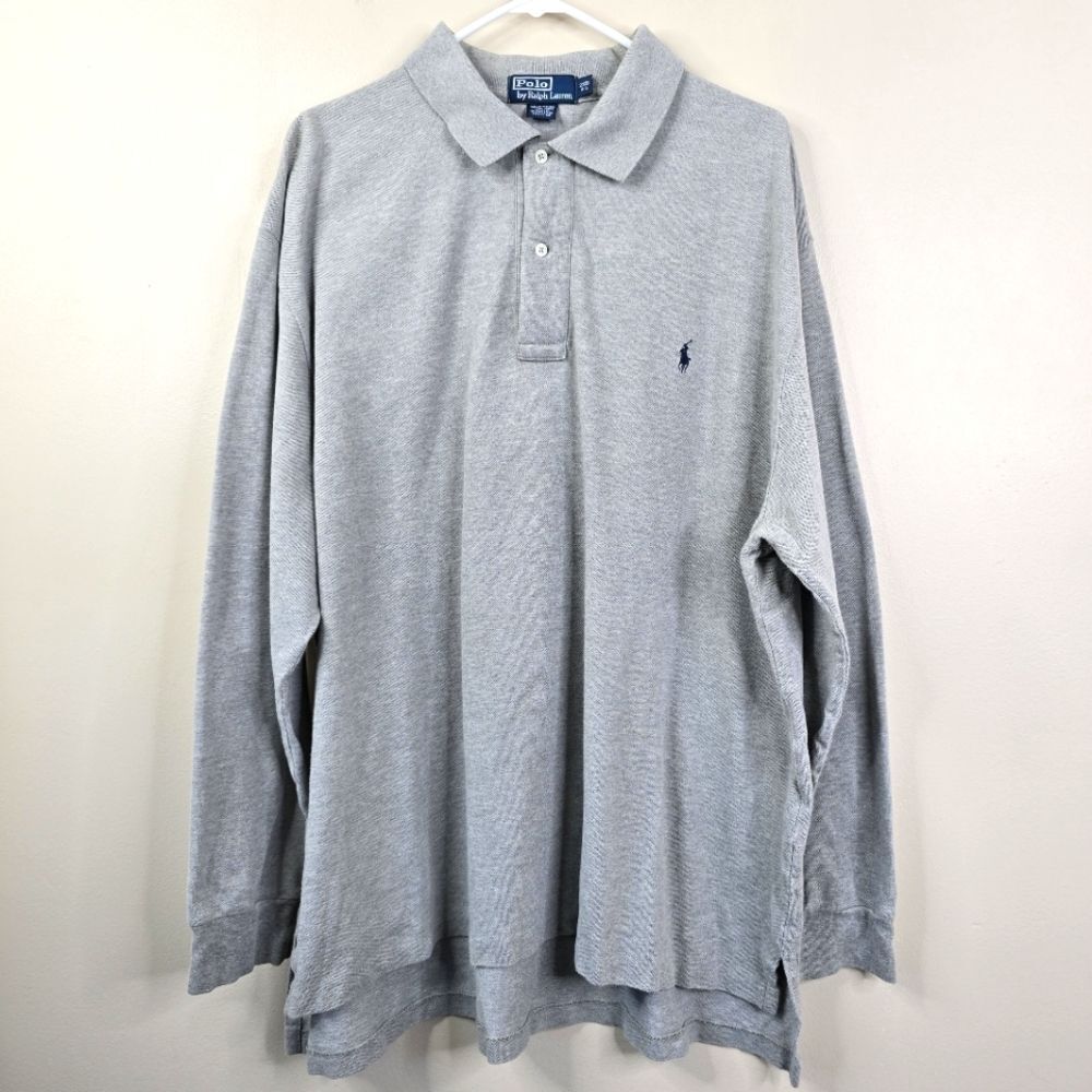 Polo Ralph Lauren Mens Gray Long Sleeve Cotton Polo Shirt 2XB